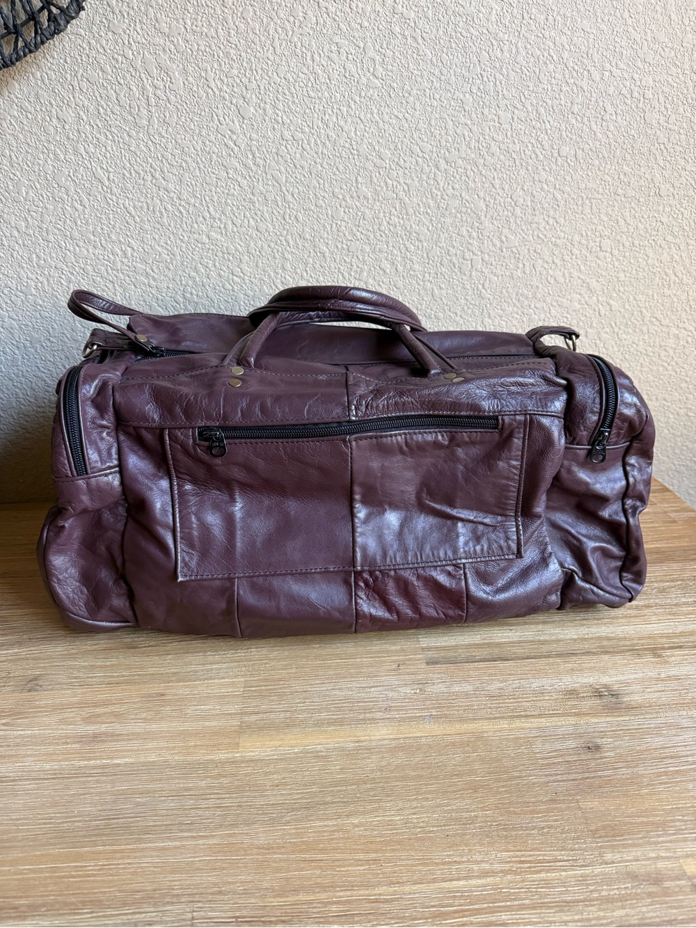 Leather Travel Weekender Duffel Bag in Burgundy Wine